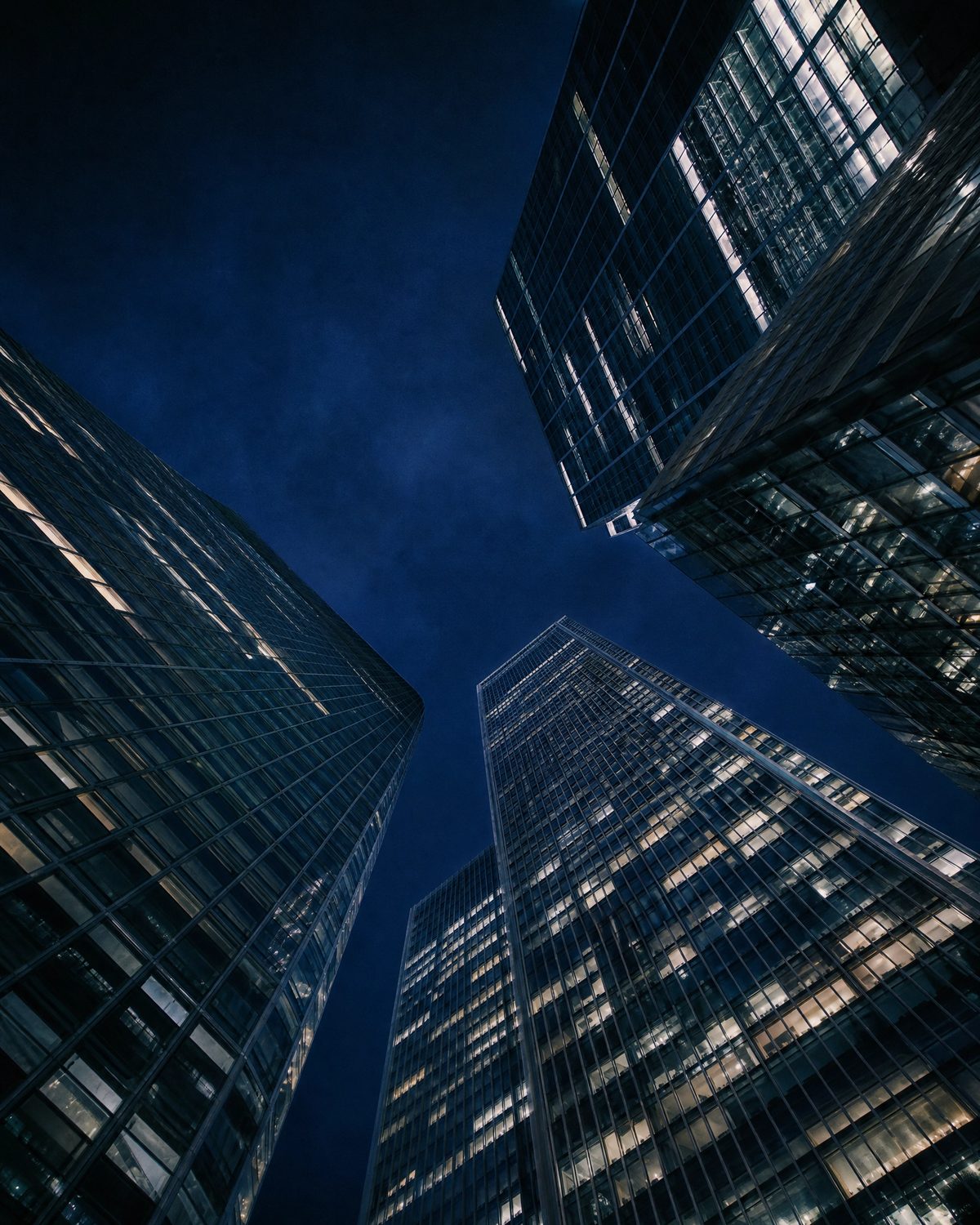 Canary Wharf towers viewed from below